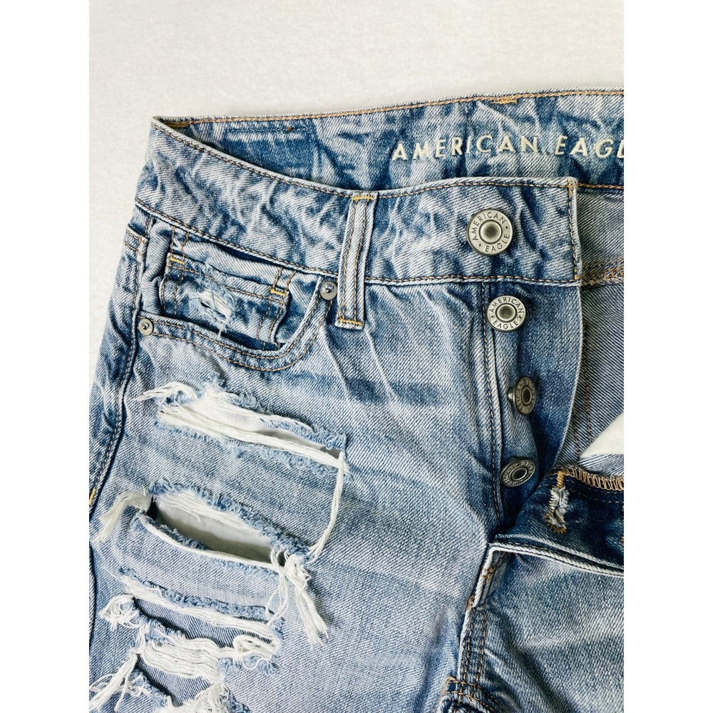 American Eagle Tomgirl Jeans Womens 00 Light Wash Distressed Button Fly Denim - Picture 8 of 12